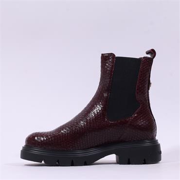 Wonders Bones Chunky Pull On Chelsea - Burgundy Snake